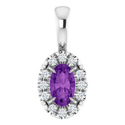Platinum 5x3 mm Natural Amethyst & .05 CTW Natural Diamond Halo-Style Pendant