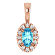 14K Rose 5x3 mm Natural Blue Zircon & .05 CTW Natural Diamond Halo-Style Pendant