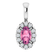 Sterling Silver 5x3 mm Natural Pink Tourmaline & .05 CTW Natural Diamond Halo-Style Pendant