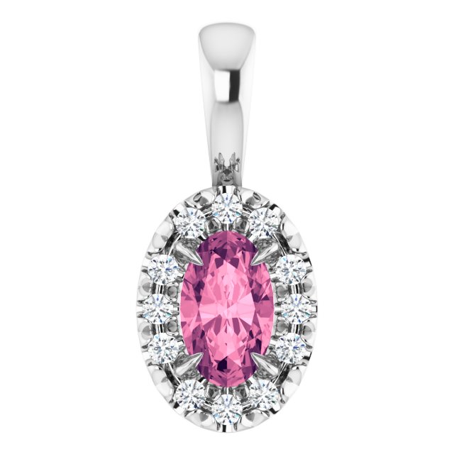Sterling Silver 5x3 mm Natural Pink Tourmaline & .05 CTW Natural Diamond Halo-Style Pendant