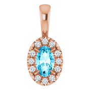 14K Rose 5x3 mm Natural Aquamarine & .05 CTW Natural Diamond Halo-Style Pendant