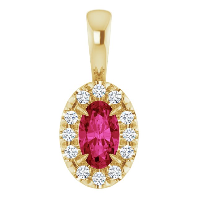 14K Yellow 5x3 mm Natural Ruby & .05 CTW Natural Diamond Halo-Style Pendant