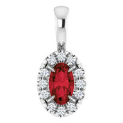 Sterling Silver 5x3 mm Natural Mozambique Garnet & .05 CTW Natural Diamond Halo-Style Pendant