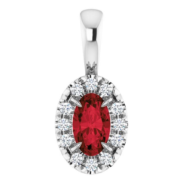 Sterling Silver 5x3 mm Natural Mozambique Garnet & .05 CTW Natural Diamond Halo-Style Pendant