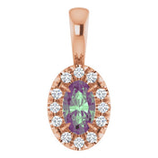 14K Lab-Grown Alexandrite & Emerald 5x3 mm with .05 CTW Natural Diamond Halo Pendant