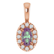 14K Lab-Grown Alexandrite & Emerald 5x3 mm with .05 CTW Natural Diamond Halo Pendant