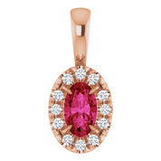 14K Rose 5x3 mm Natural Ruby & .05 CTW Natural Diamond Halo-Style Pendant