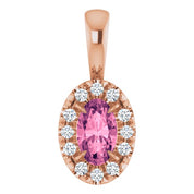 14K Rose 5x3 mm Natural Pink Tourmaline & .05 CTW Natural Diamond Halo-Style Pendant