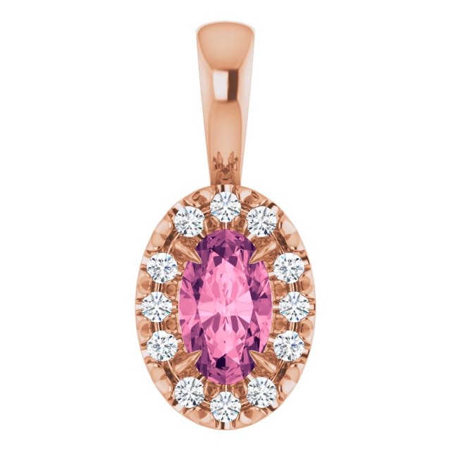 14K Rose 5x3 mm Natural Pink Tourmaline & .05 CTW Natural Diamond Halo-Style Pendant