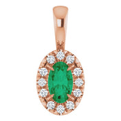 14K Lab-Grown Alexandrite & Emerald 5x3 mm with .05 CTW Natural Diamond Halo Pendant