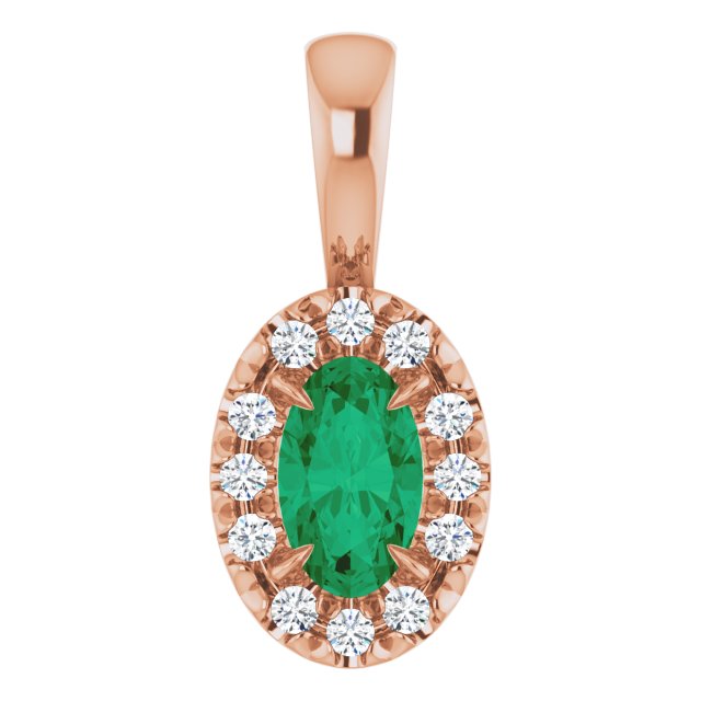 14K Lab-Grown Alexandrite & Emerald 5x3 mm with .05 CTW Natural Diamond Halo Pendant