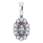 14K Lab-Grown Alexandrite & Emerald 5x3 mm with .05 CTW Natural Diamond Halo Pendant