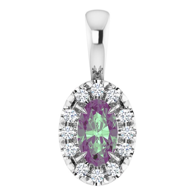 14K Lab-Grown Alexandrite & Emerald 5x3 mm with .05 CTW Natural Diamond Halo Pendant