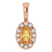 14K Rose 5x3 mm Natural Citrine & .05 CTW Natural Diamond Halo-Style Pendant