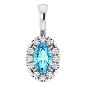 Platinum 5x3 mm Natural Blue Zircon & .05 CTW Natural Diamond Halo-Style Pendant