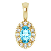 14K Yellow 5x3 mm Natural Aquamarine & .05 CTW Natural Diamond Halo-Style Pendant