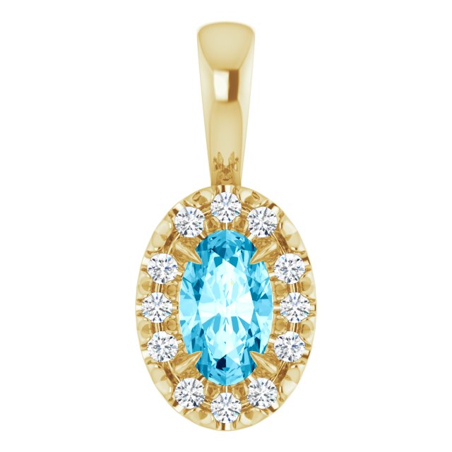 14K Yellow 5x3 mm Natural Aquamarine & .05 CTW Natural Diamond Halo-Style Pendant