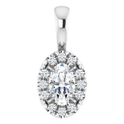 Sterling Silver 5x3 mm Natural White Sapphire & .05 CTW Natural Diamond Halo-Style Pendant