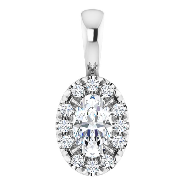 Sterling Silver 5x3 mm Natural White Sapphire & .05 CTW Natural Diamond Halo-Style Pendant