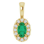 14K Lab-Grown Alexandrite & Emerald 5x3 mm with .05 CTW Natural Diamond Halo Pendant