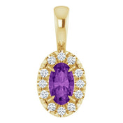 14K Yellow 5x3 mm Natural Amethyst & .05 CTW Natural Diamond Halo-Style Pendant
