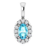 14K White 5x3 mm Natural Aquamarine & .05 CTW Natural Diamond Halo-Style Pendant
