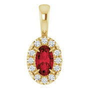 14K Yellow 5x3 mm Natural Mozambique Garnet & .05 CTW Natural Diamond Halo-Style Pendant
