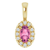 14K Yellow 5x3 mm Natural Pink Tourmaline & .05 CTW Natural Diamond Halo-Style Pendant