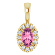 14K Yellow 5x3 mm Natural Pink Tourmaline & .05 CTW Natural Diamond Halo-Style Pendant
