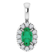 14K White 5x3 mm Natural Emerald & .05 CTW Natural Diamond Halo-Style Pendant
