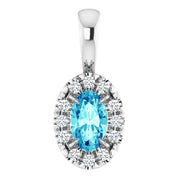 Sterling Silver 5x3 mm Natural Blue Zircon & .05 CTW Natural Diamond Halo-Style Pendant