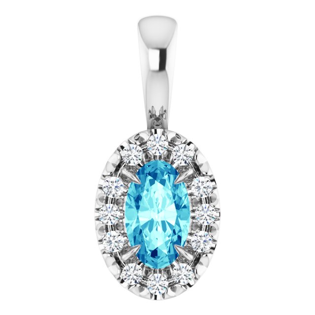 Sterling Silver 5x3 mm Natural Blue Zircon & .05 CTW Natural Diamond Halo-Style Pendant