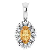 Sterling Silver 5x3 mm Natural Citrine & .05 CTW Natural Diamond Halo-Style Pendant
