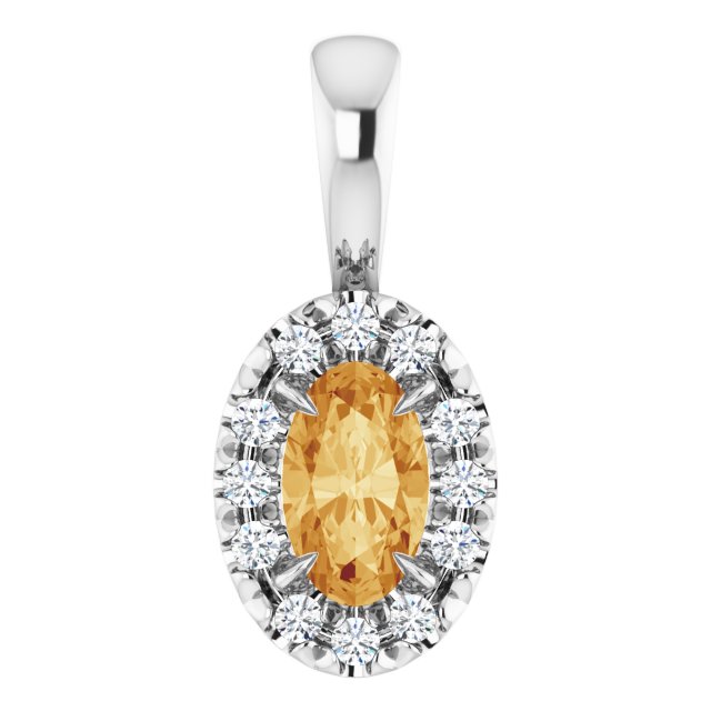 Sterling Silver 5x3 mm Natural Citrine & .05 CTW Natural Diamond Halo-Style Pendant