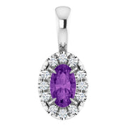 Sterling Silver 5x3 mm Natural Amethyst & .05 CTW Natural Diamond Halo-Style Pendant