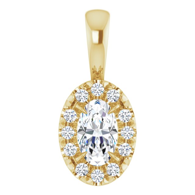 14K Yellow 5x3 mm Natural White Sapphire & .05 CTW Natural Diamond Halo-Style Pendant
