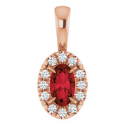 14K Rose 5x3 mm Natural Mozambique Garnet & .05 CTW Natural Diamond Halo-Style Pendant