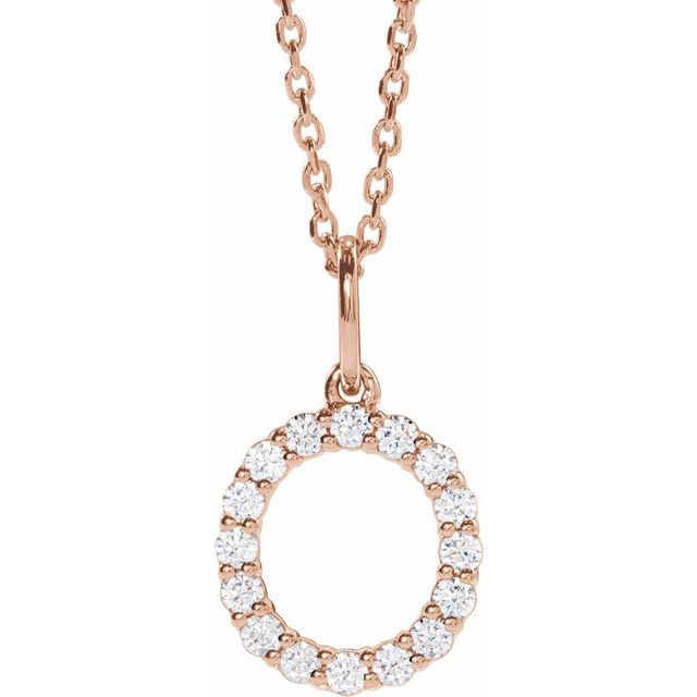14K Rose 1/4 CTW Lab-Grown Diamond Initial O 16-18" Necklace
