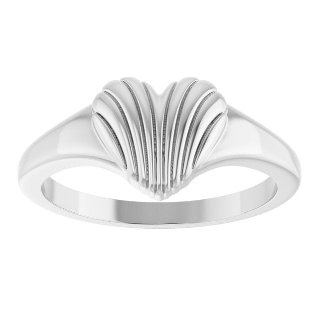 Platinum Ribbed Heart Ring