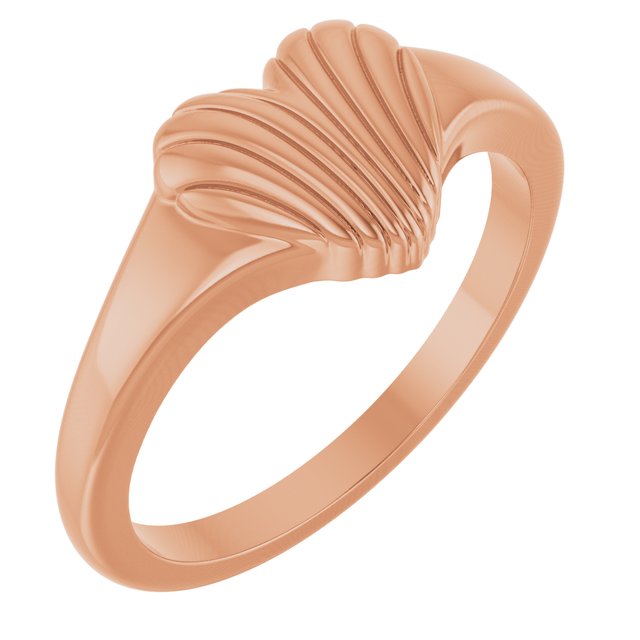 14K Rose Ribbed Heart Ring
