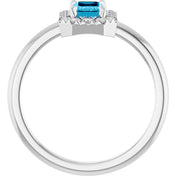 Sterling Silver Natural Aquamarine & 1/5 CTW Natural Diamond French-Set Halo-Style Ring