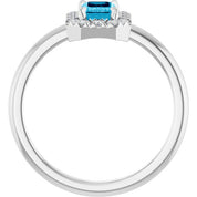 Sterling Silver Natural Aquamarine & 1/5 CTW Natural Diamond French-Set Halo-Style Ring