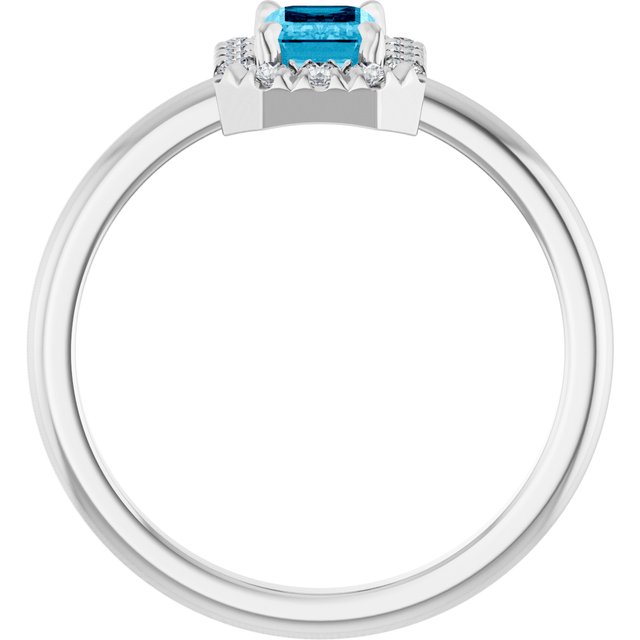 Sterling Silver Natural Aquamarine & 1/5 CTW Natural Diamond French-Set Halo-Style Ring