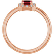 14K Rose Lab-Grown Ruby & 1/5 CTW Natural Diamond French-Set Halo-Style Ring