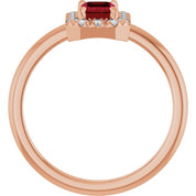 14K Rose Lab-Grown Ruby & 1/5 CTW Natural Diamond French-Set Halo-Style Ring