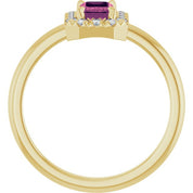 14K Yellow Natural Pink Tourmaline & 1/5 CTW Natural Diamond French-Set Halo-Style Ring