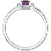 Sterling Silver Lab-Grown Alexandrite & 1/5 CTW Natural Diamond French-Set Halo-Style Ring