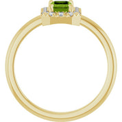 14K Yellow Natural Peridot & 1/5 CTW Natural Diamond French-Set Halo-Style Ring