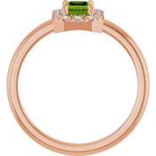 14K Rose Natural Peridot & 1/5 CTW Natural Diamond French-Set Halo-Style Ring