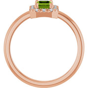 14K Rose Natural Peridot & 1/5 CTW Natural Diamond French-Set Halo-Style Ring